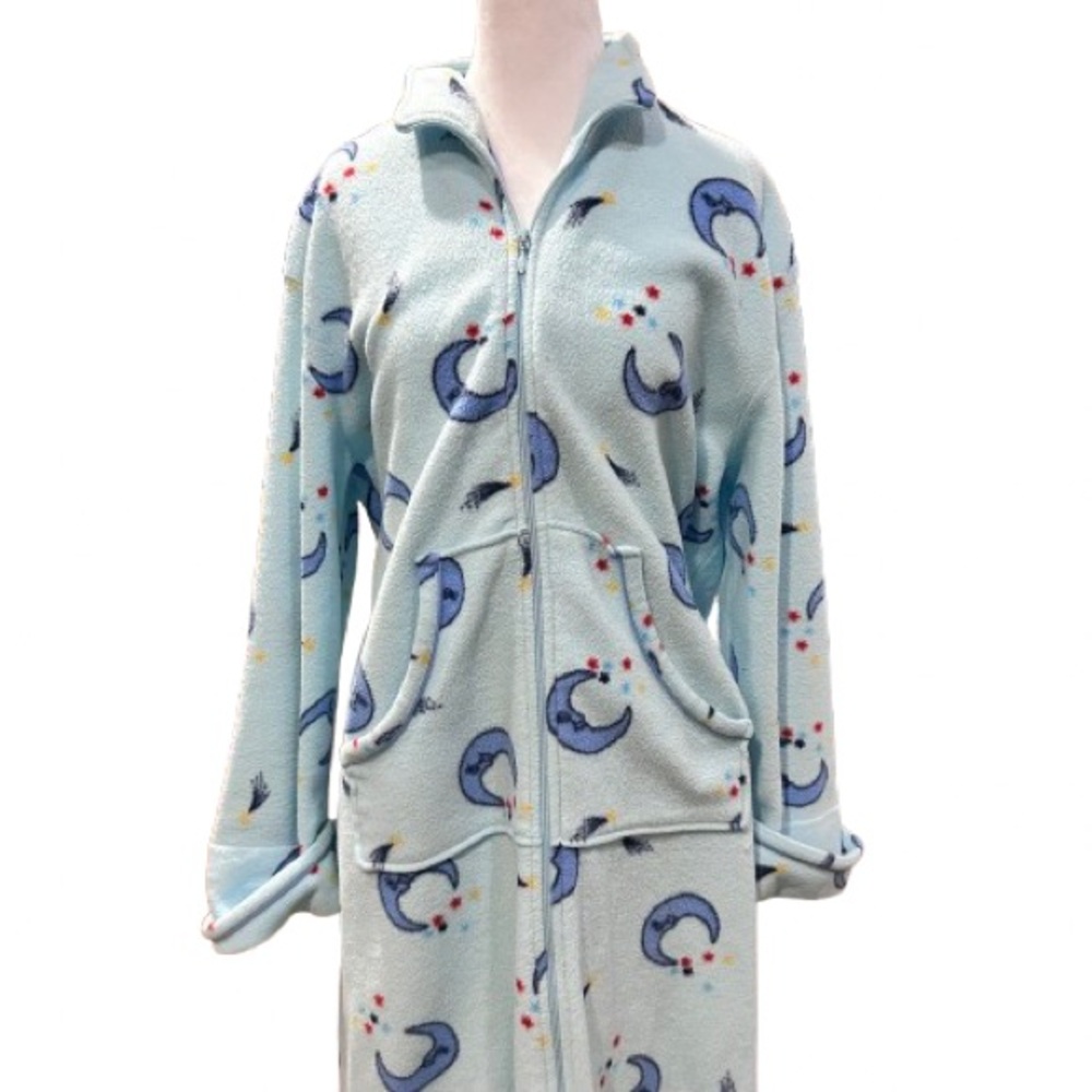 VTG Y2K Celestial Fleece Zip Up Duster Dreamy Kawaii Robe Cozy Size L 14-16P